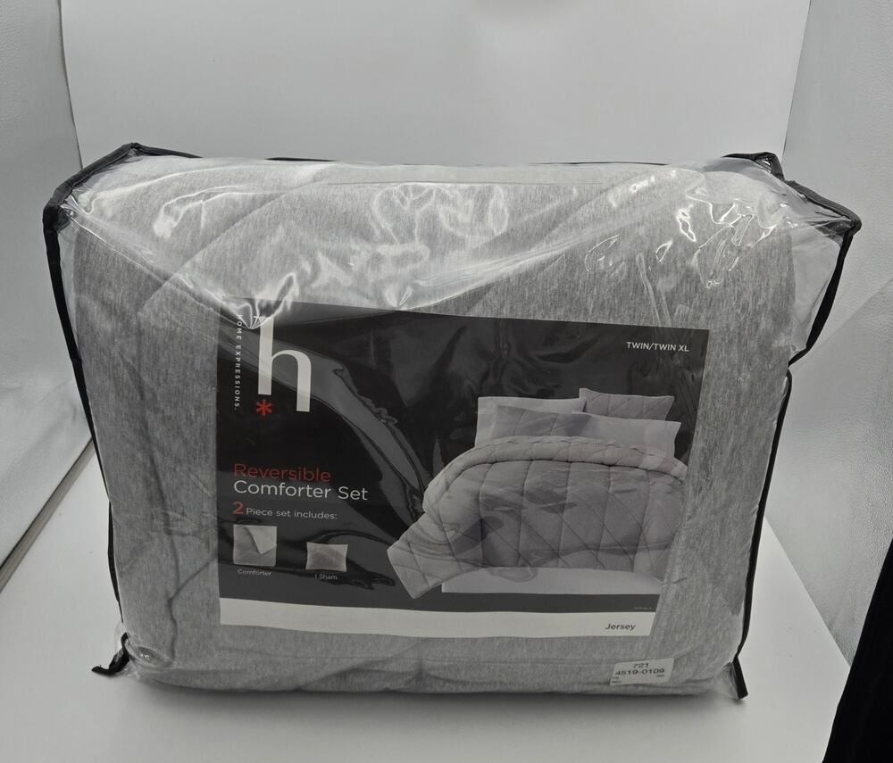 Home Expressions Twin/Twin XL Reversible Comforter Set Gray Jersey New